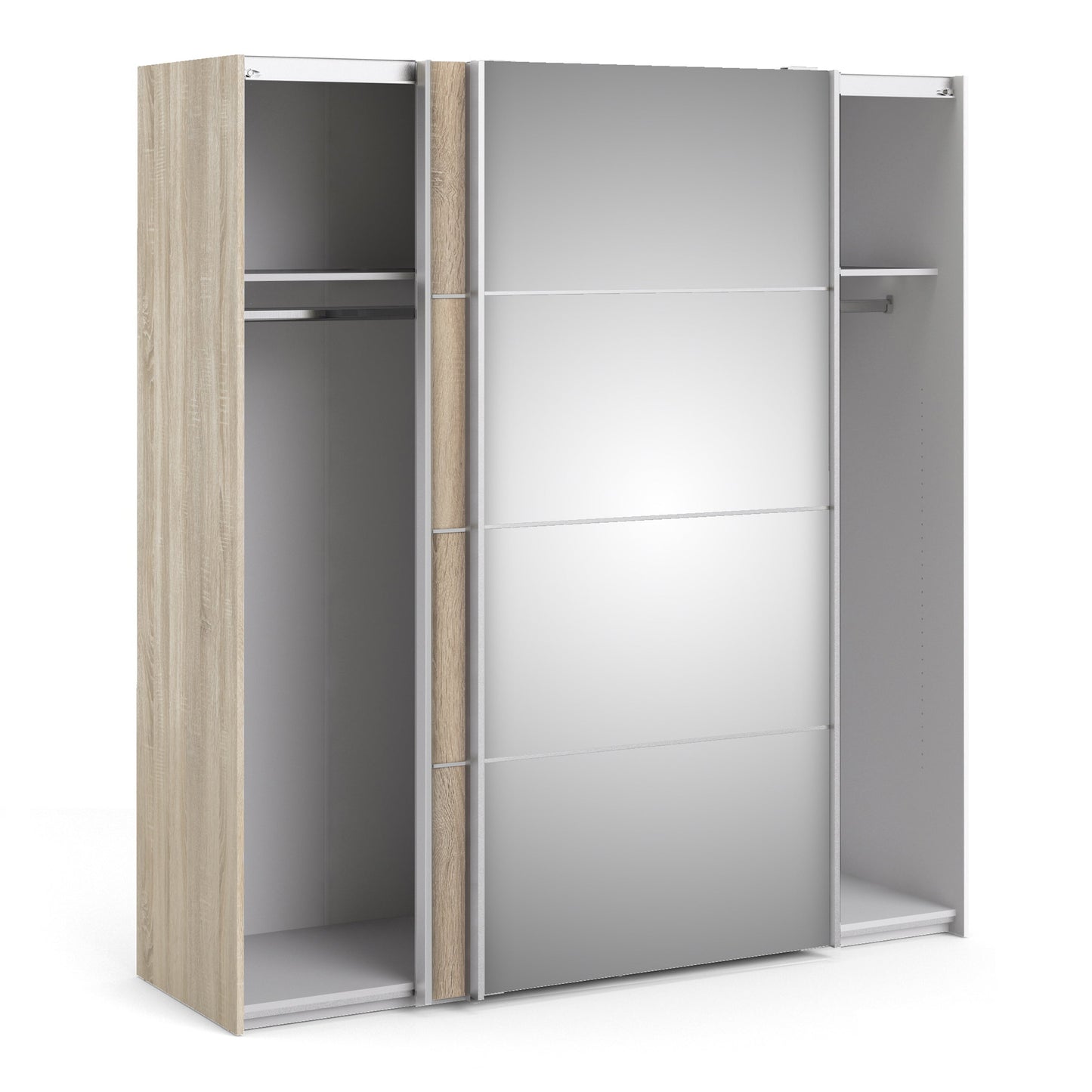 The 'Patsy' Collection.   Sliding Wardrobe 180cm in Oak with Oak and Mirror Doors with 2 Shelves