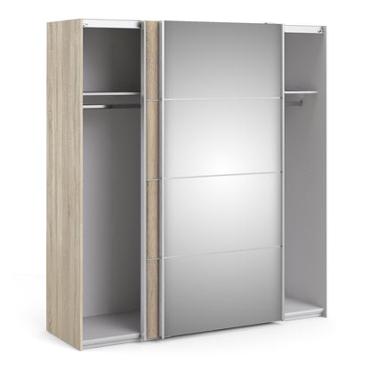 The 'Patsy' Collection.   Sliding Wardrobe 180cm in Oak with Oak and Mirror Doors with 2 Shelves