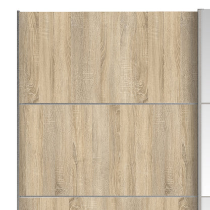 The 'Patsy' Collection.   Sliding Wardrobe 180cm in Oak with Oak and Mirror Doors with 2 Shelves