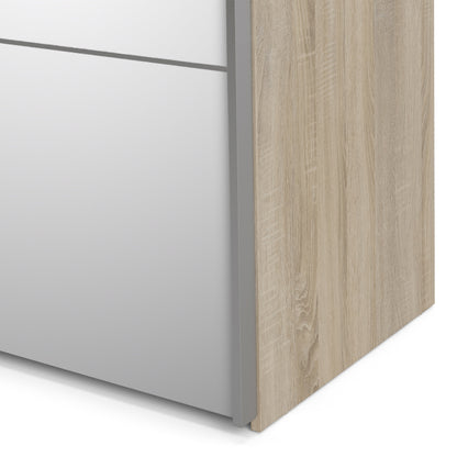 The 'Patsy' Collection.   Sliding Wardrobe 180cm in Oak with Oak and Mirror Doors with 2 Shelves