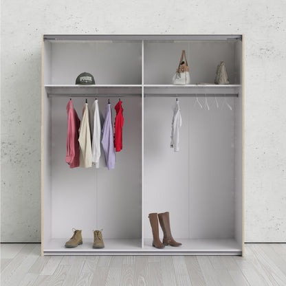 The 'Patsy' Collection.   Sliding Wardrobe 180cm in Oak with Oak and Mirror Doors with 2 Shelves
