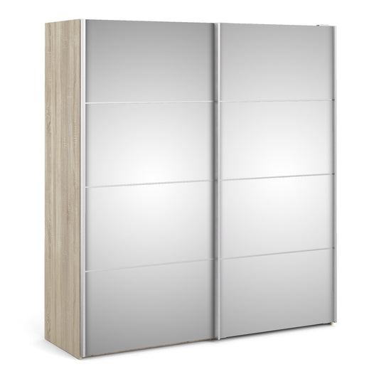 The 'Patsy' Collection.   Sliding Wardrobe 180cm in Oak with Mirror Doors with 5 Shelves