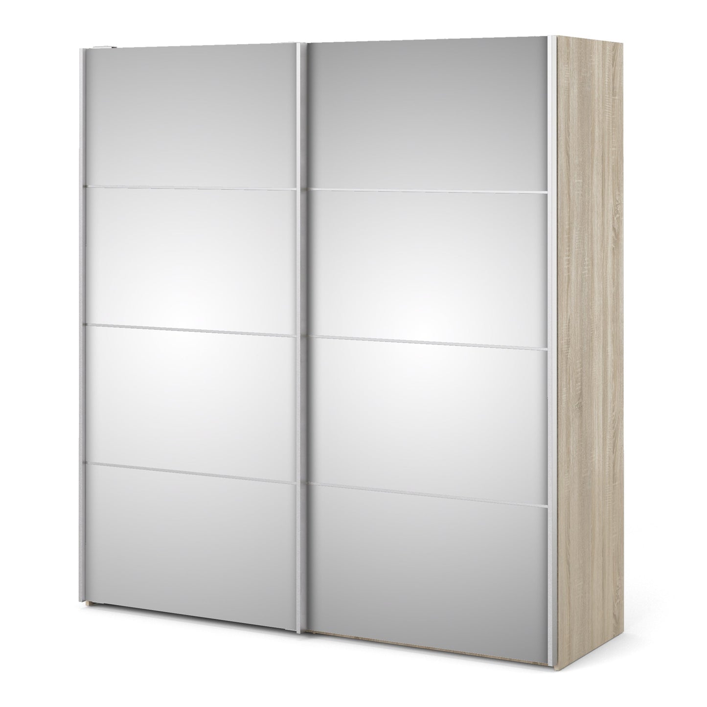 La collection 'Patsy'. Armoire coulissante 180 cm en chêne avec portes miroir et 5 étagères
