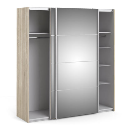 La collection 'Patsy'. Armoire coulissante 180 cm en chêne avec portes miroir et 5 étagères