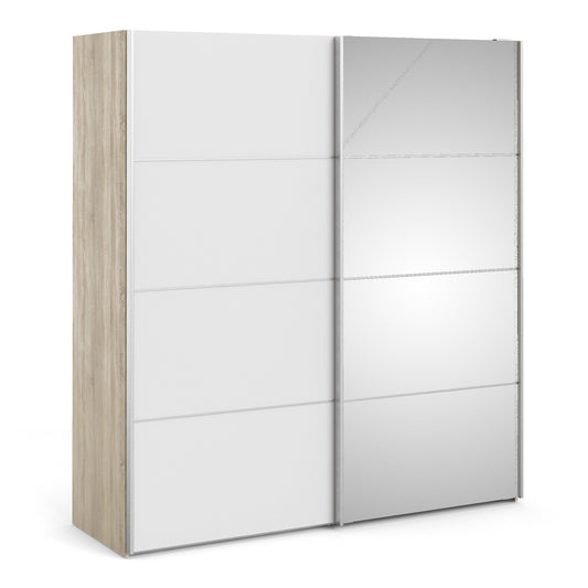 The 'Patsy' Collection.   Sliding Wardrobe 180cm in Oak with White and Mirror Doors with 5 Shelves