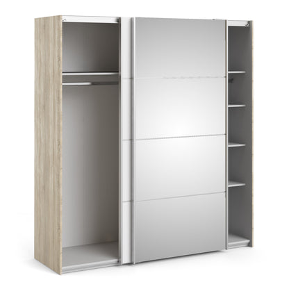 The 'Patsy' Collection.   Sliding Wardrobe 180cm in Oak with White and Mirror Doors with 5 Shelves