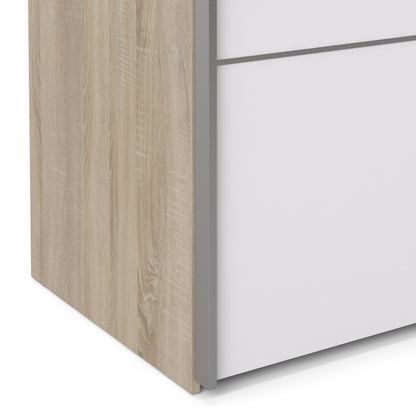 The 'Patsy' Collection.   Sliding Wardrobe 180cm in Oak with White and Mirror Doors with 5 Shelves