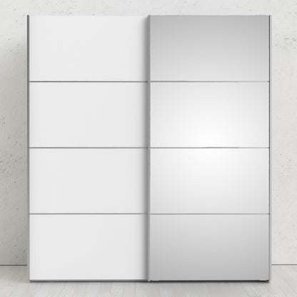 The 'Patsy' Collection.   Sliding Wardrobe 180cm in Oak with White and Mirror Doors with 5 Shelves
