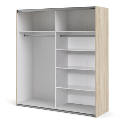 The 'Patsy' Collection.   Sliding Wardrobe 180cm in Oak with White and Mirror Doors with 5 Shelves