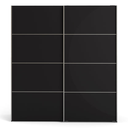 Colección 'Patsy'. Armario corredero de 180 cm en negro mate con puertas negras mate y 2 estantes
