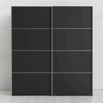 Colección 'Patsy'. Armario corredero de 180 cm en negro mate con puertas negras mate y 2 estantes