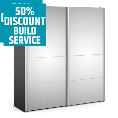The 'Patsy' Collection.   Sliding Wardrobe 180cm in Black Matt with Mirror Doors with 2 Shelves
