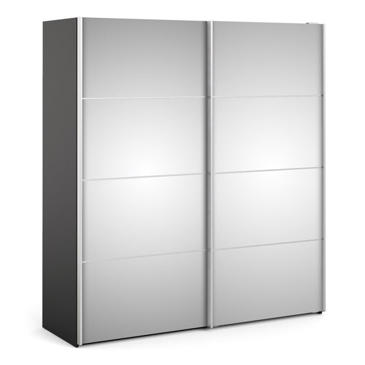 The 'Patsy' Collection.   Sliding Wardrobe 180cm in Black Matt with Mirror Doors with 2 Shelves