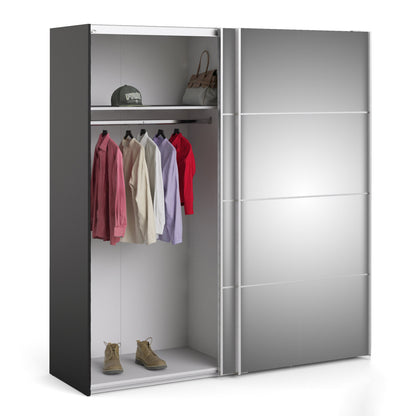 The 'Patsy' Collection.   Sliding Wardrobe 180cm in Black Matt with Mirror Doors with 2 Shelves