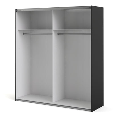 The 'Patsy' Collection.   Sliding Wardrobe 180cm in Black Matt with Mirror Doors with 2 Shelves