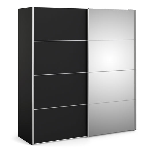 The 'Patsy' Collection.   Sliding Wardrobe 180cm in Black Matt with Black Matt and Mirror Doors with 2 Shelves