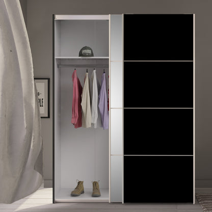 Colección 'Patsy'. Armario corredero de 180 cm en negro mate con puertas negras mate y espejo con 2 estantes