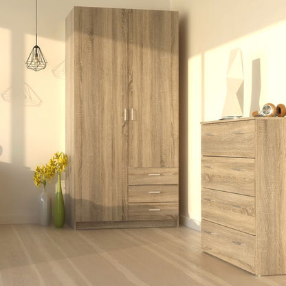 KFP HOME | Collection Everyday - Armoire double porte avec tiroir en hêtre avec tiroirs