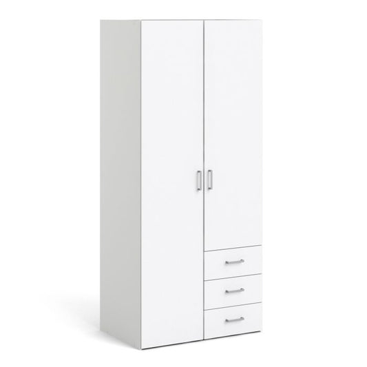 KFP HOME | Colección Everyday - Armario de dos puertas con cajón en color blanco con cajones