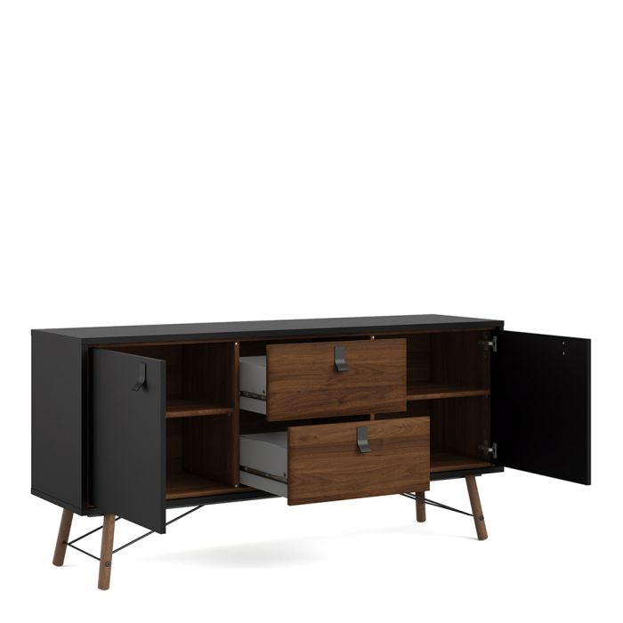 Buffet Rye 2 portes 2 tiroirs en noir mat