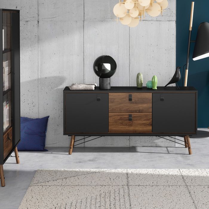 Buffet Rye 2 portes 2 tiroirs en noir mat