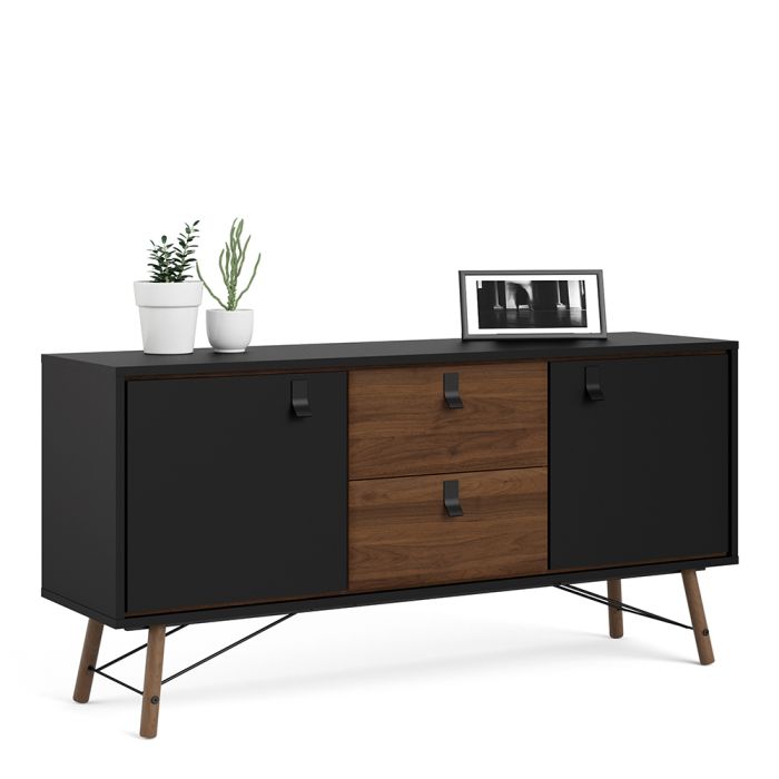 Buffet Rye 2 portes 2 tiroirs en noir mat