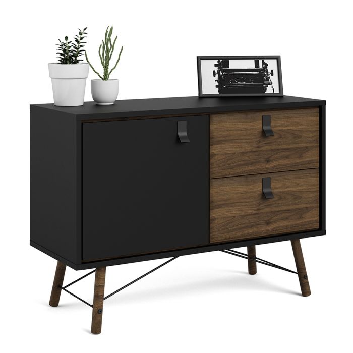Rye Sideboard with 1 Door 2 Drawers in Matt Black Walnut