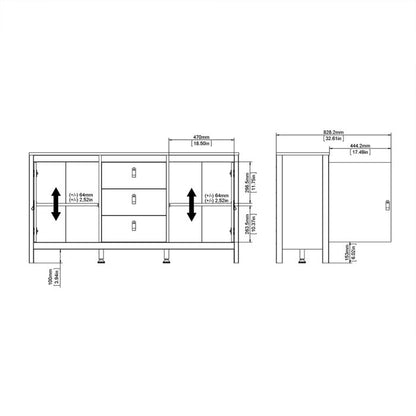 The 'Battle' Sideboard 2 Doors 3 Drawers in Grey