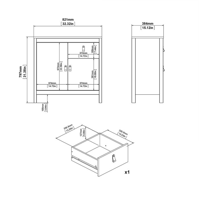 Buffet 2 portes et 1 tiroir « Battle » en noir mat