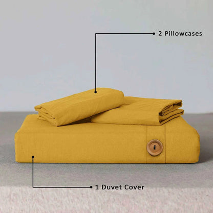 Parure de lit avec housse de couette en coton moutarde à boutons en bois de qualité supérieure