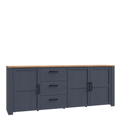 Le grand buffet 3 portes et 3 tiroirs « Floyd » en chêne/bleu marine