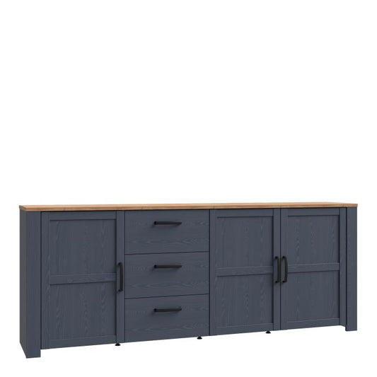 Le grand buffet 3 portes et 3 tiroirs « Floyd » en chêne/bleu marine