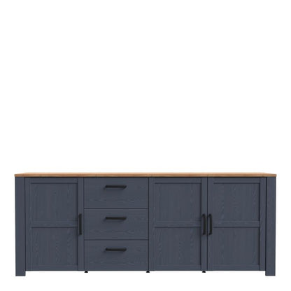 Le grand buffet 3 portes et 3 tiroirs « Floyd » en chêne/bleu marine