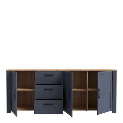 Le grand buffet 3 portes et 3 tiroirs « Floyd » en chêne/bleu marine