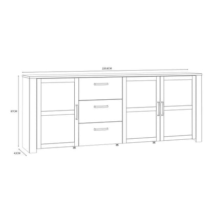 Le grand buffet 3 portes et 3 tiroirs « Floyd » en chêne/bleu marine