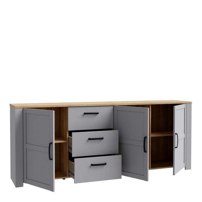 Le grand buffet 3 portes et 3 tiroirs « Floyd » en chêne/gris
