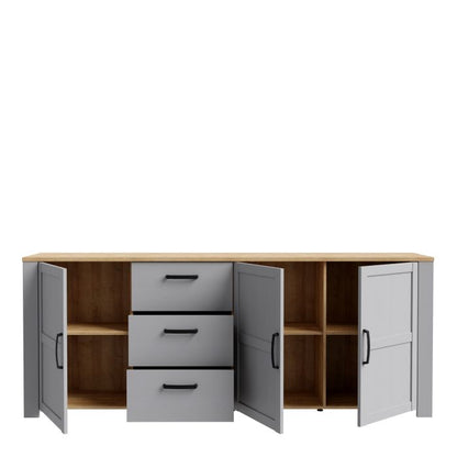 Le grand buffet 3 portes et 3 tiroirs « Floyd » en chêne/gris