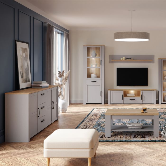 Le grand buffet 3 portes et 3 tiroirs « Floyd » en chêne/gris