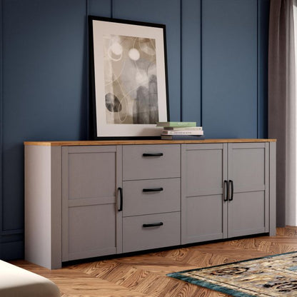 Le grand buffet 3 portes et 3 tiroirs « Floyd » en chêne/gris