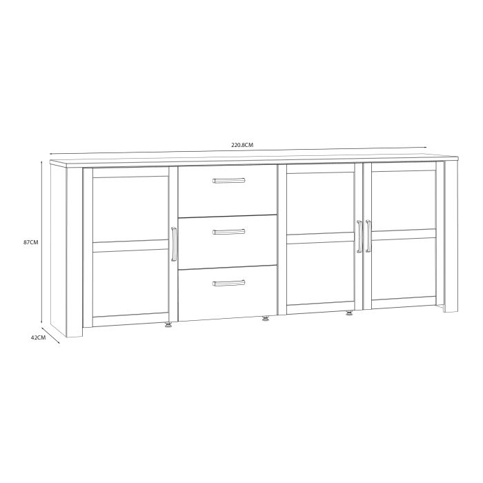 Le grand buffet 3 portes et 3 tiroirs « Floyd » en chêne/blanc