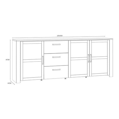 Le grand buffet 3 portes et 3 tiroirs « Floyd » en chêne/blanc