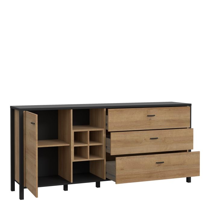 Buffet High Rock (grand) en noir mat/chêne Riviera