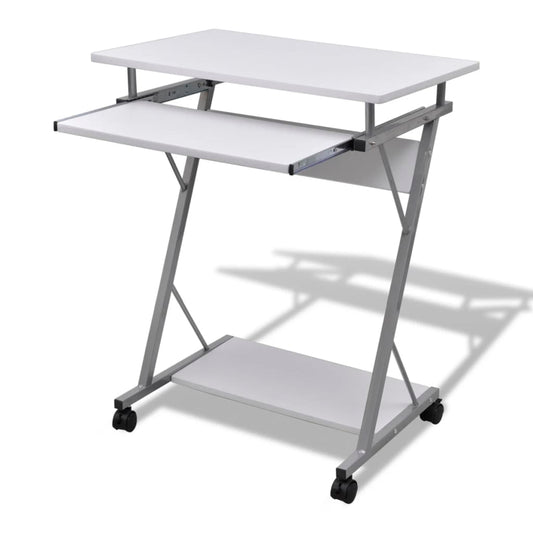 Bureau d'ordinateur compact avec plateau de clavier coulissant blanc