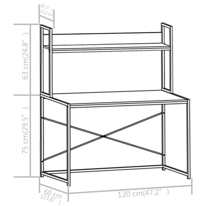 Bureau d'ordinateur blanc et chêne 120x60x138 cm