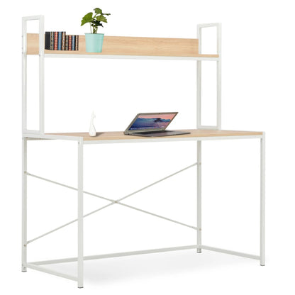 Bureau d'ordinateur blanc et chêne 120x60x138 cm