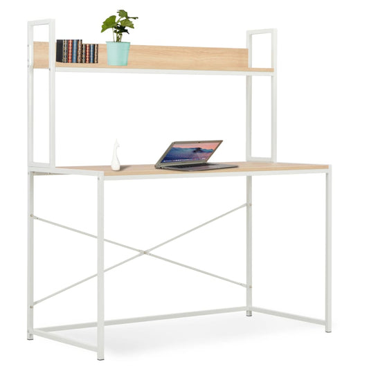 Bureau d'ordinateur blanc et chêne 120x60x138 cm