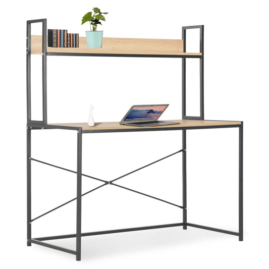 Bureau d'ordinateur noir et chêne 120x60x138 cm