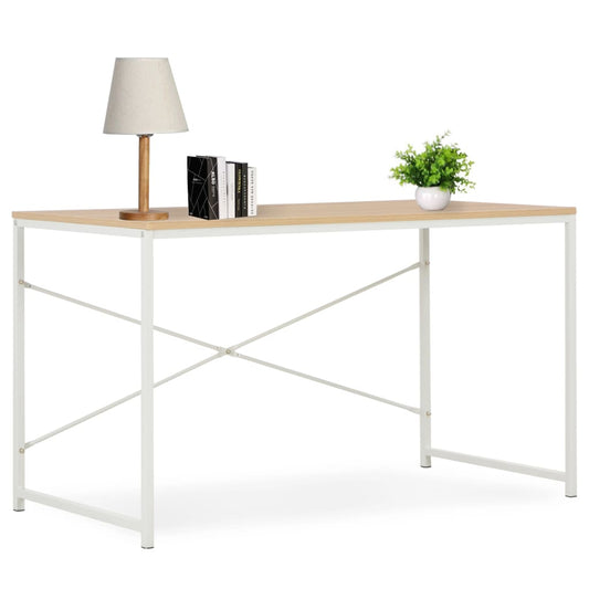 Bureau d'ordinateur blanc et chêne 120x60x70 cm