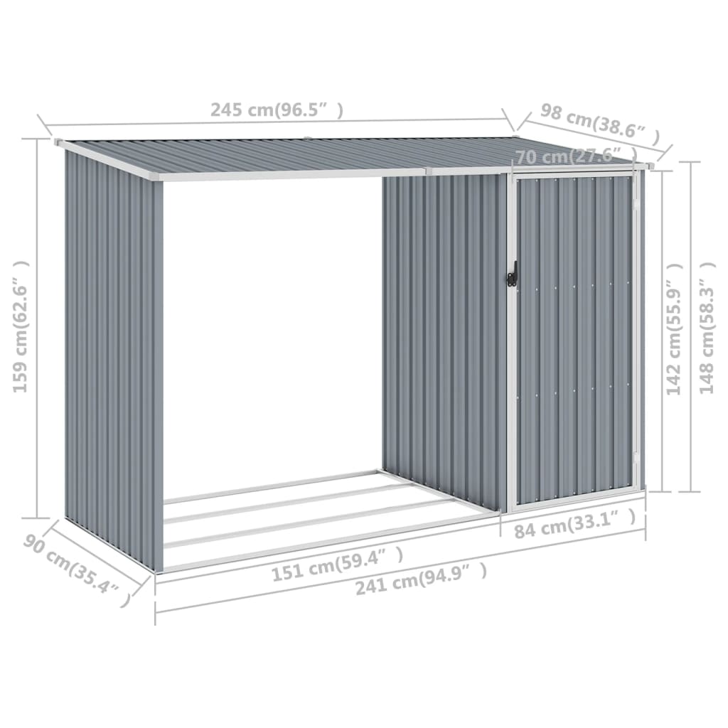 Garden Firewood Shed 245X98X159 Cm Galvanised Steel