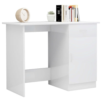 Desk High Gloss White 100x50x76 cm Engineered Wood